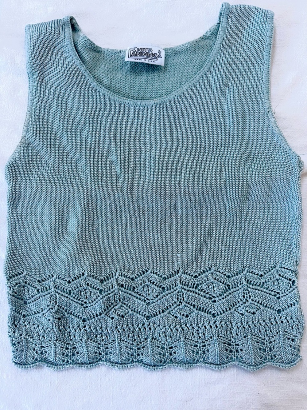 vintage aqua knit baby tank — cottagecore lace hem sweater vest by Knits Landing - Picture 6 of 6